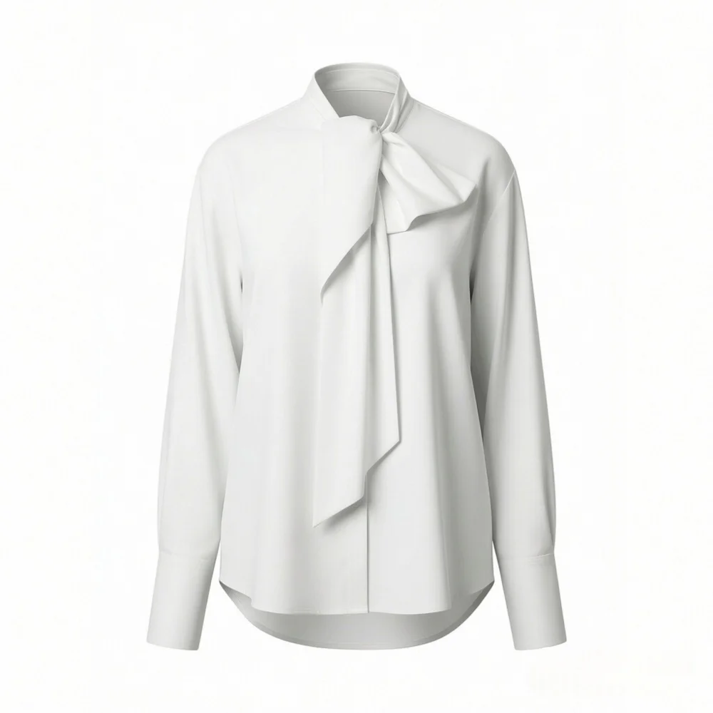 

Новая женская рубашка 2026 года: французский стиль, простота, универсальность, с бантом, длинный рукав