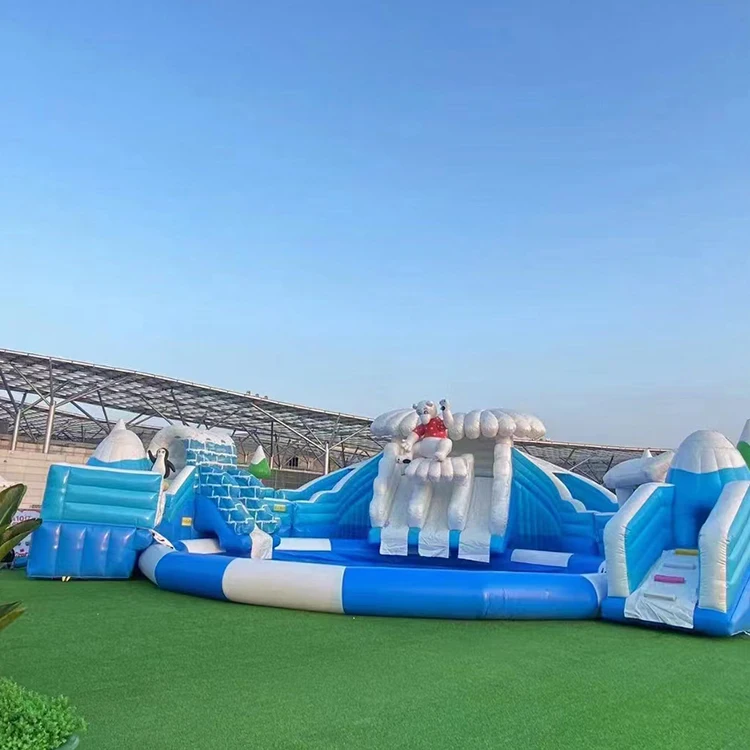 Popular Theme Inflatable Commercial Water Park Slides Game With Pool
