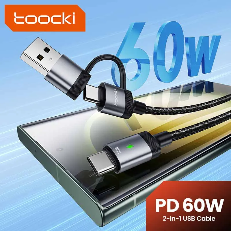 Toocki PD 60W USB C To Type C Cable For iPhone 15 3A Fast Charging USB Charger Cable For Samsung Xiaomi 2 in 1 Type C To C Cable