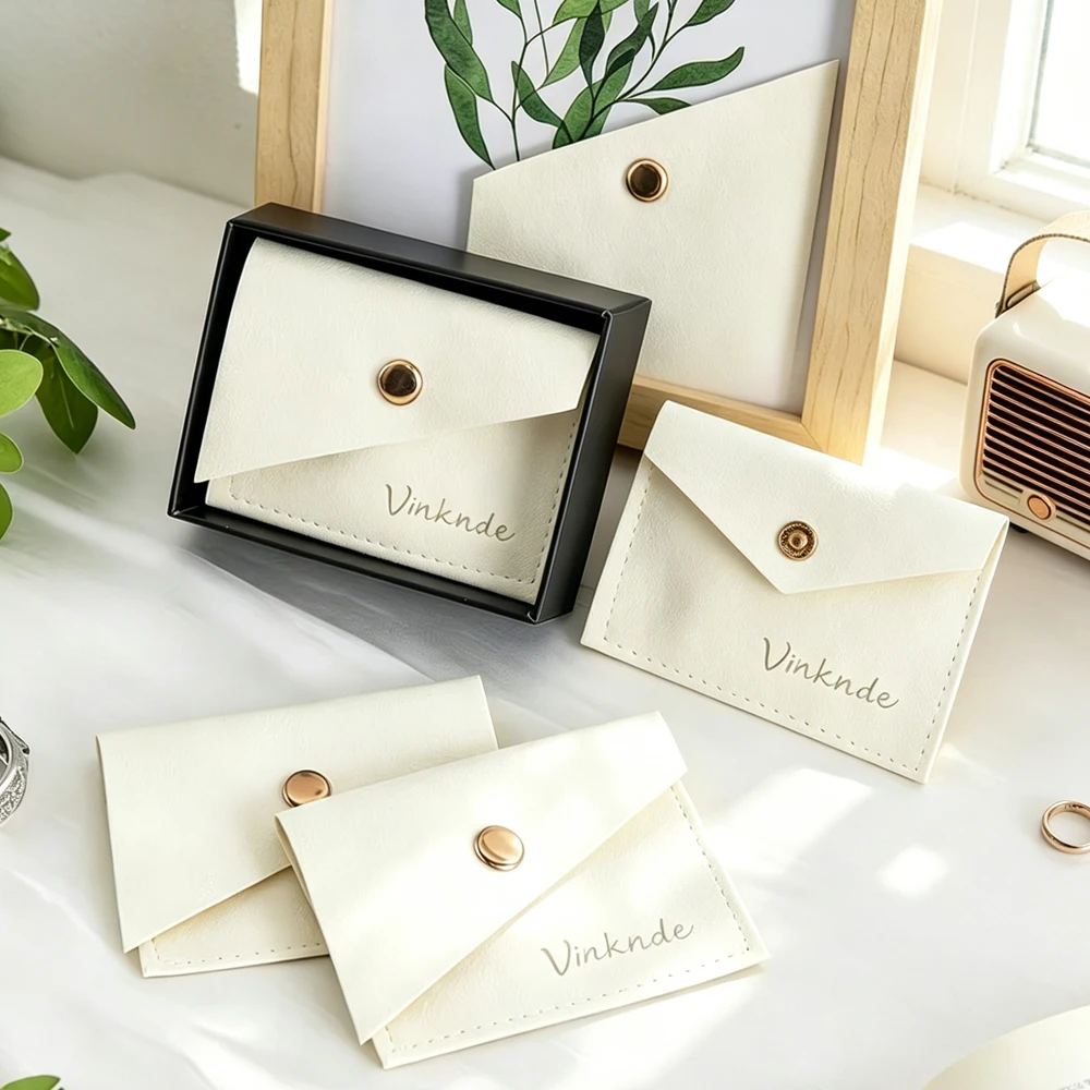 

Custom Logo Ring Earring Necklace Jewelry Bag Mictofiber Jewellry Packaging Pouch 8*6cm Snap Flap Envelope Jewelry Gift Pouches