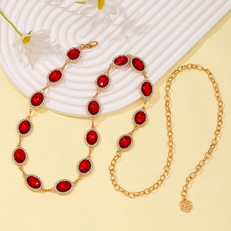 Long Waist Chain Rhinestone Inlaid Boho Body Chain Elegant Metal Chain Belt Dress Girdle For Women