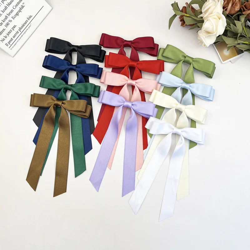 Double-layered Satin Bowknot Hair Clip for Women Half-up Princess Headband Colorful Clip Sweet and Fashionable Hair Accessory