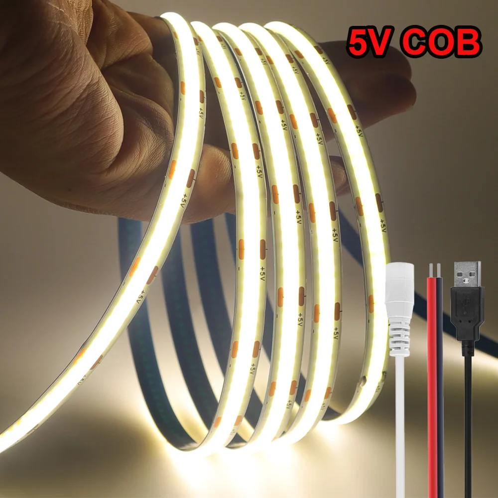 

DC5V COB Led Light Strip with USB/2Pin Wire/DC female 8MM 320LED/m High Density Linear Light 3000K/4000K/6000K Room TV Backlight