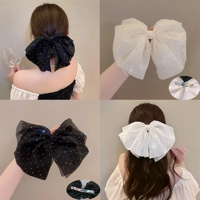 

2pcs Rhinestone Fabric Hairpin for Girls Princess Style Versatile Drape Super Fairy Retro Duckbill Clip Hairpin Hair Accessories