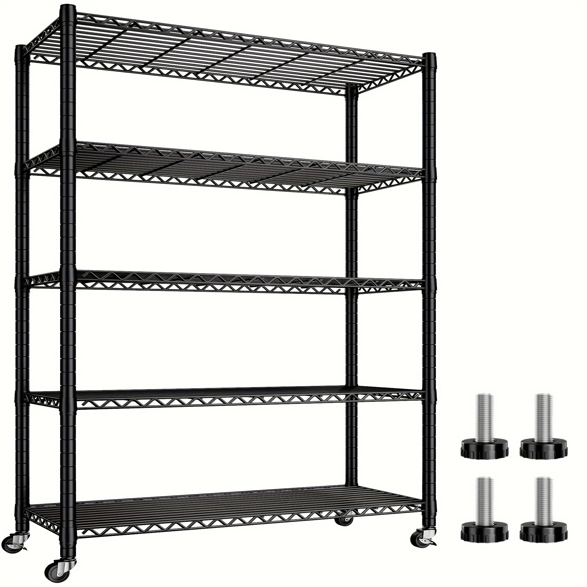 

2150LBS Heavy Duty Metal Shelving Storage Rack - 5 Tier Adjustable Pantry Shelves with Wheels - 76 H Sturdy Wire Shelving Unit