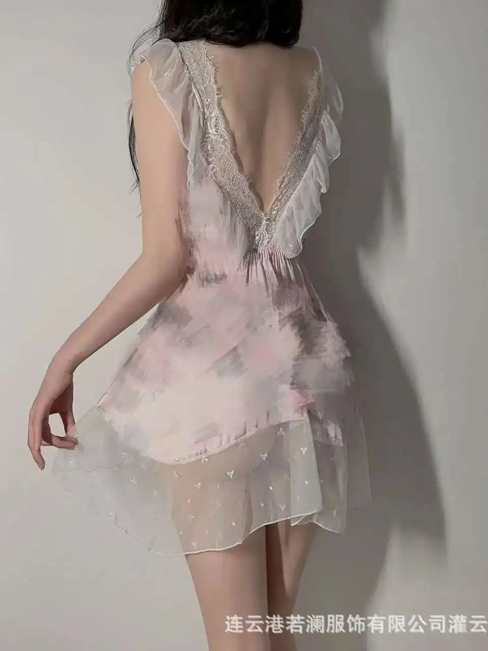 فستان مثير مثير ثوب النوم الحب القط الرغبة النقية الرياح القوس الدانتيل منامة عارية الذراعين التفاف الصدر الحمالات فستان بلا أكمام سحر HHII