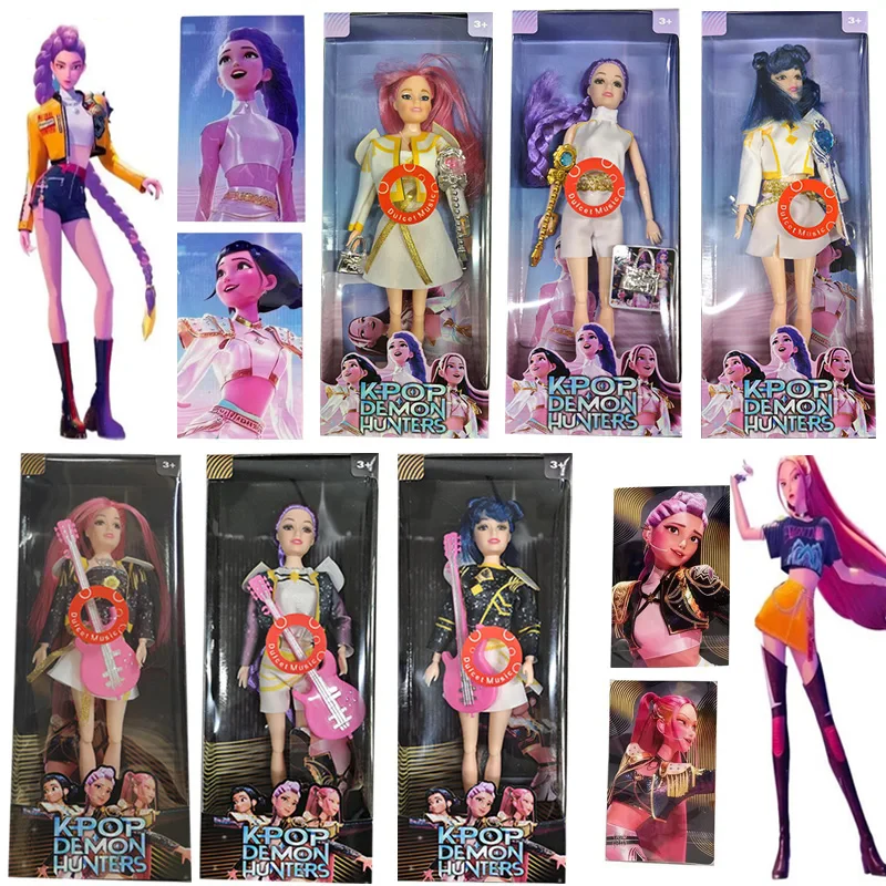 

High Quality Kpop Demon Hunters Action Figure Toy Rumi Mira Zoey Black Suit with Song Plastic Doll Christmas Gift Hot Seling
