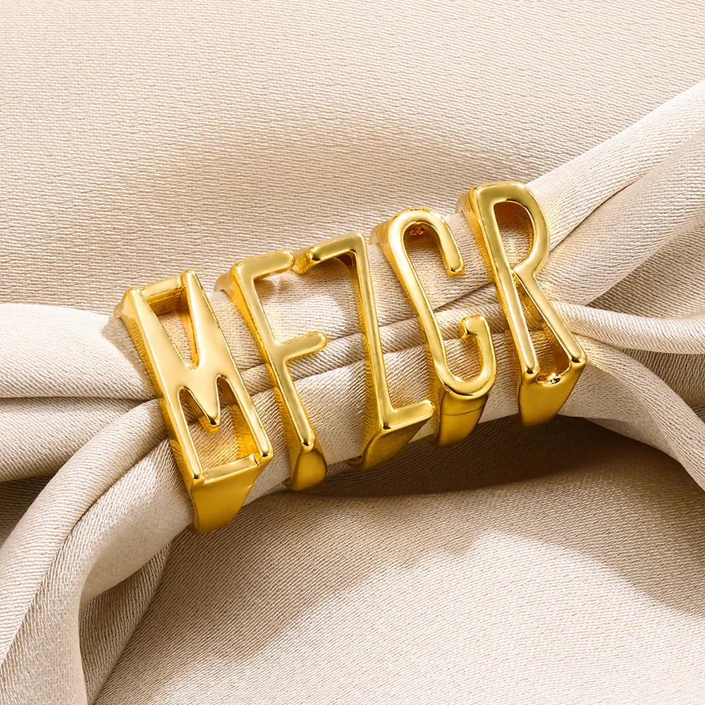 Initial A-Z Letter Rings For Women Gold Color Stainless Steel Open Adjustable Ring Fashion Wedding Jewelry Gift