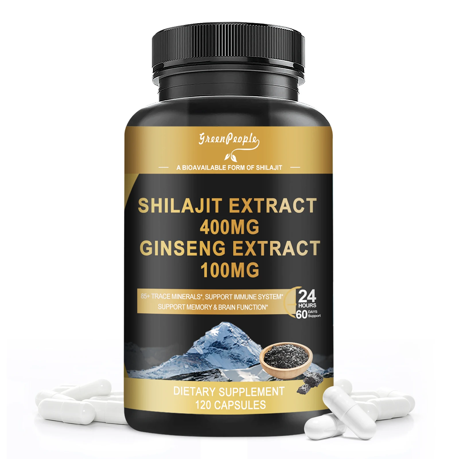 

GPGP Greenpeople Original Shilajit Ginseng Capsules Shilajit For Men To Support Best Results Improve endurance, athletic