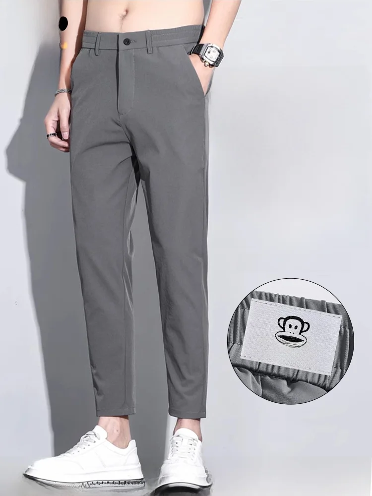 

PaulFrank Summer Ice Silk Thin Nine Points Men's Faion Slim Elastic Straight Casual Pants Cool Feeling Loose Fit Straight Leg