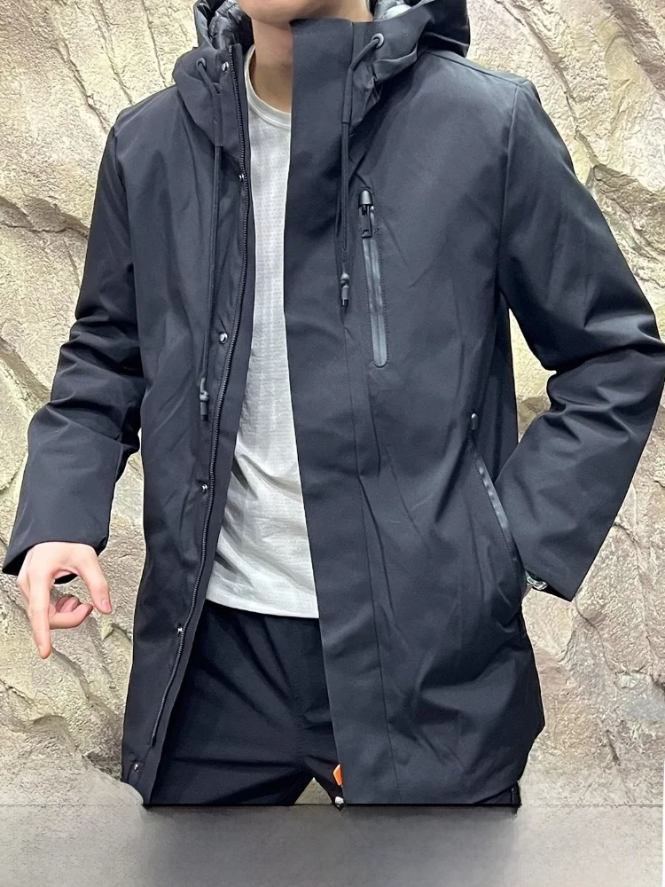 

Высококачественная мужская куртка Du down Jaet для улицы, средней длины, зимняя новинка Busin Sle, теплая молния из полиэфирного волокна