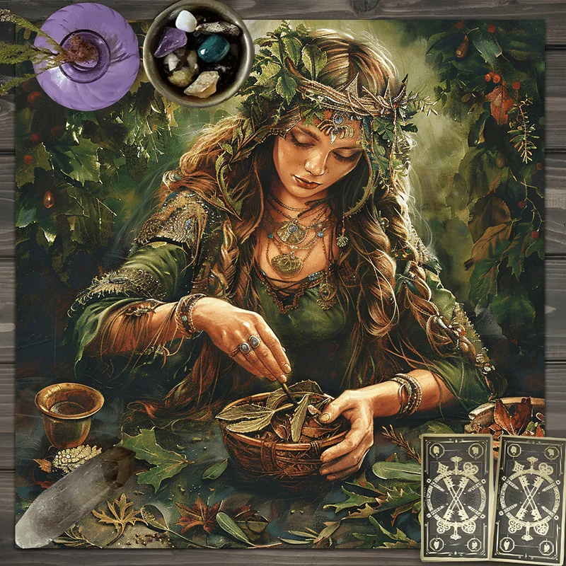 VIKAMA Dryas Square Altar Cloth With Nature-Inspired Mysterious Tablecloth Delicate Flower Animal Design Durable Tarot Mat