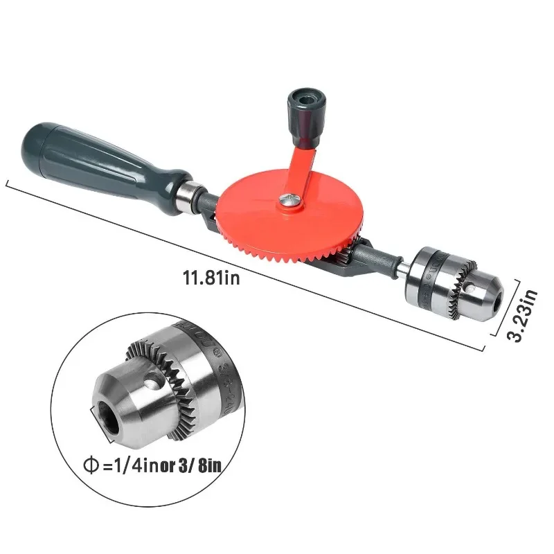 1/4 Inch Hand Drill Powerful and 3/8 Speedy Manual Hand Drill with Anti Slip Handle and S/S Cast Bits for Wood Plastic Acrylic