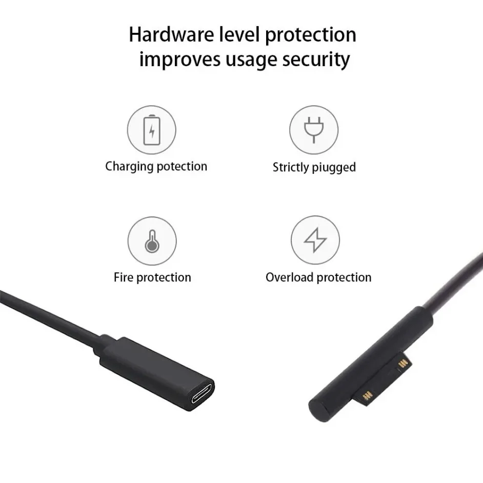 كابل شحن سريع من النوع C PD إلى الكمبيوتر المحمول 4 3 2 1 15V 3A Surface Connect، متوافق مع Microsoft Surface Pro 8 7 6 5 4 3 Go3 2 1