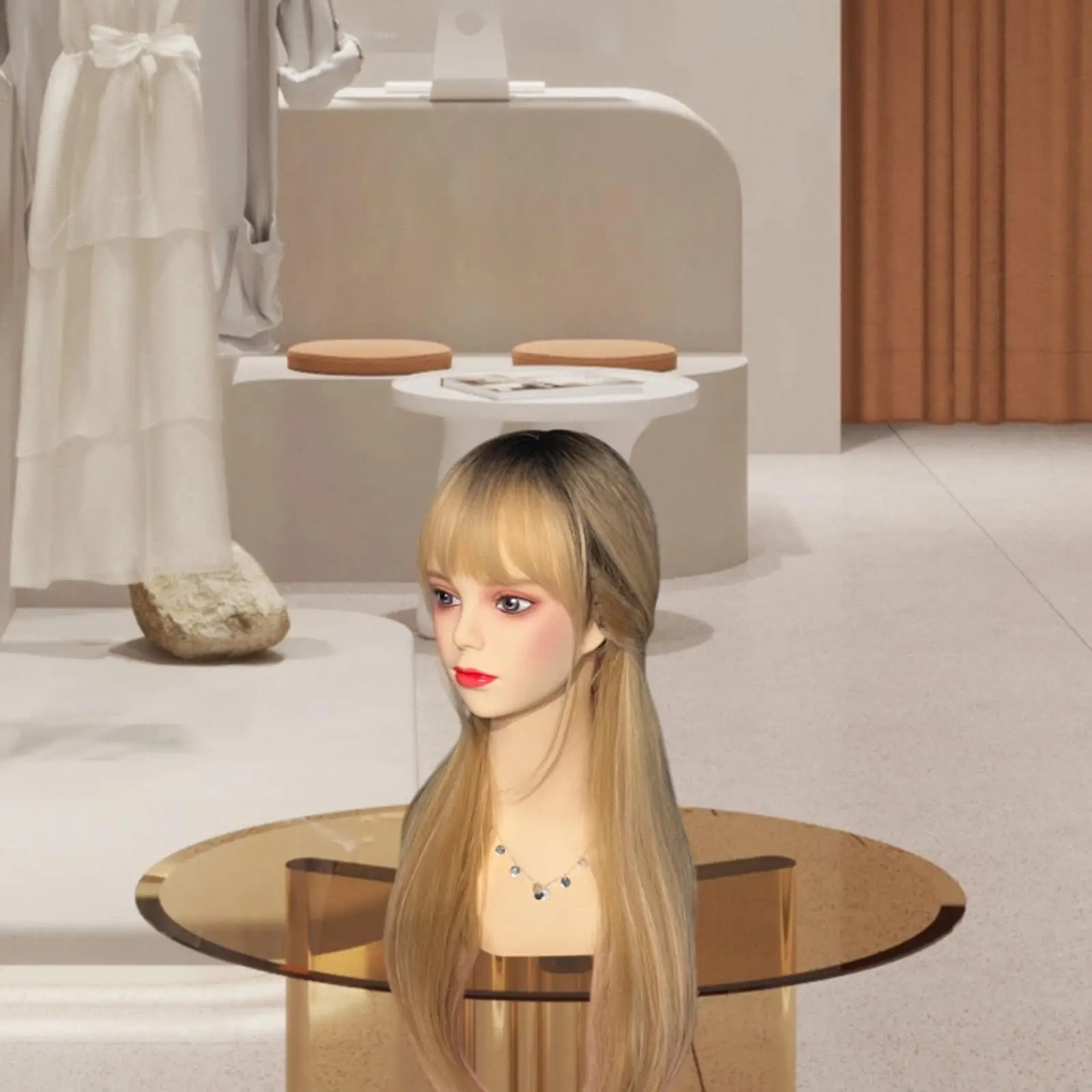 Female Mannequin Head Hat Rack Wig Stand with Makeup for Headbands Necklace