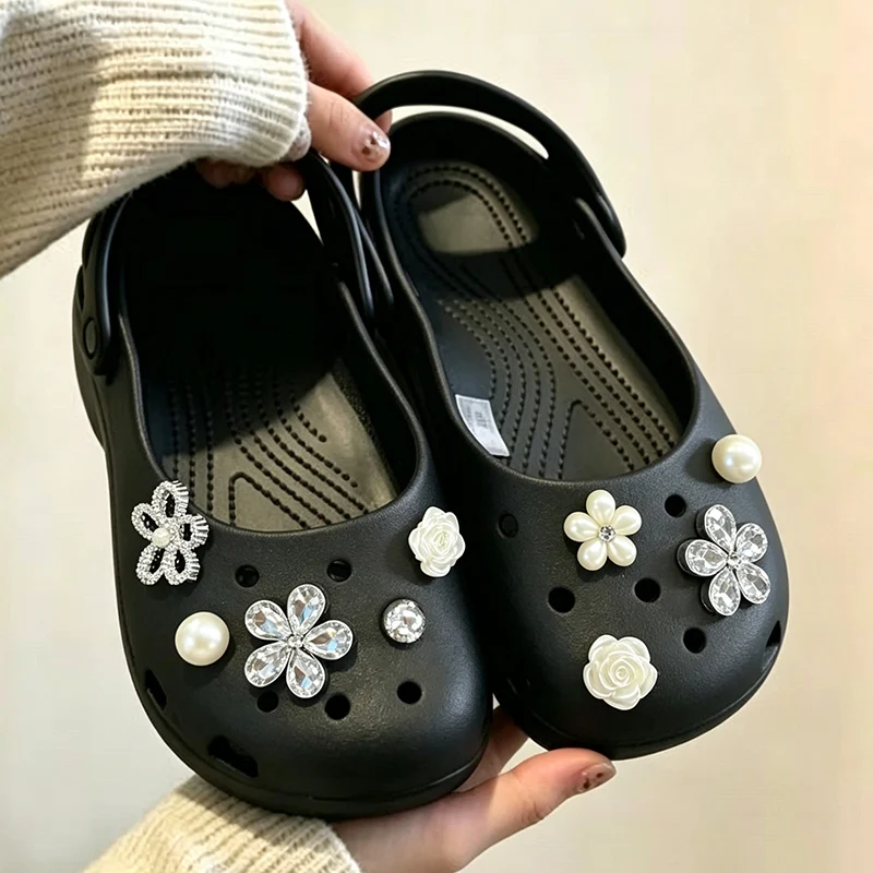 Luxury Pearl Crystal Flower Ballet Clogs Accessories 2026 Korean Rhinestore DIY Shoes Charms Sets Summer Sandals Decorations