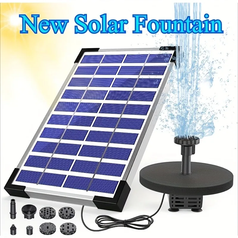 

1pc, 2025 New 5.5w Split Solar Fountain, Equipped with 6 Nozzles, Different Fountain Effects, Built-in 1200mAh Battery