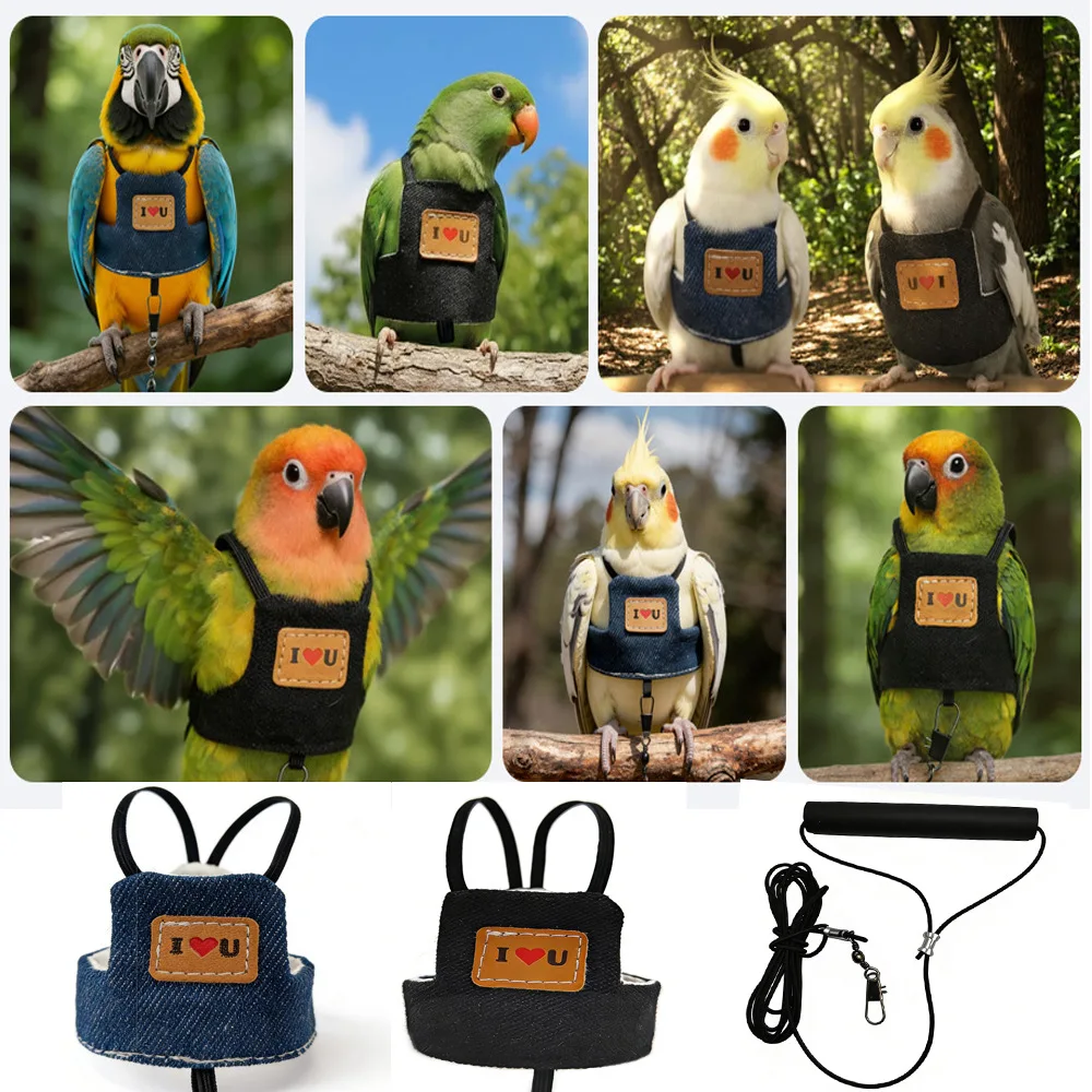 Parrot Harness Leash Bird Walking Lead Flight String Cockatiel Budgie Lovebird Outdoor Training Tether