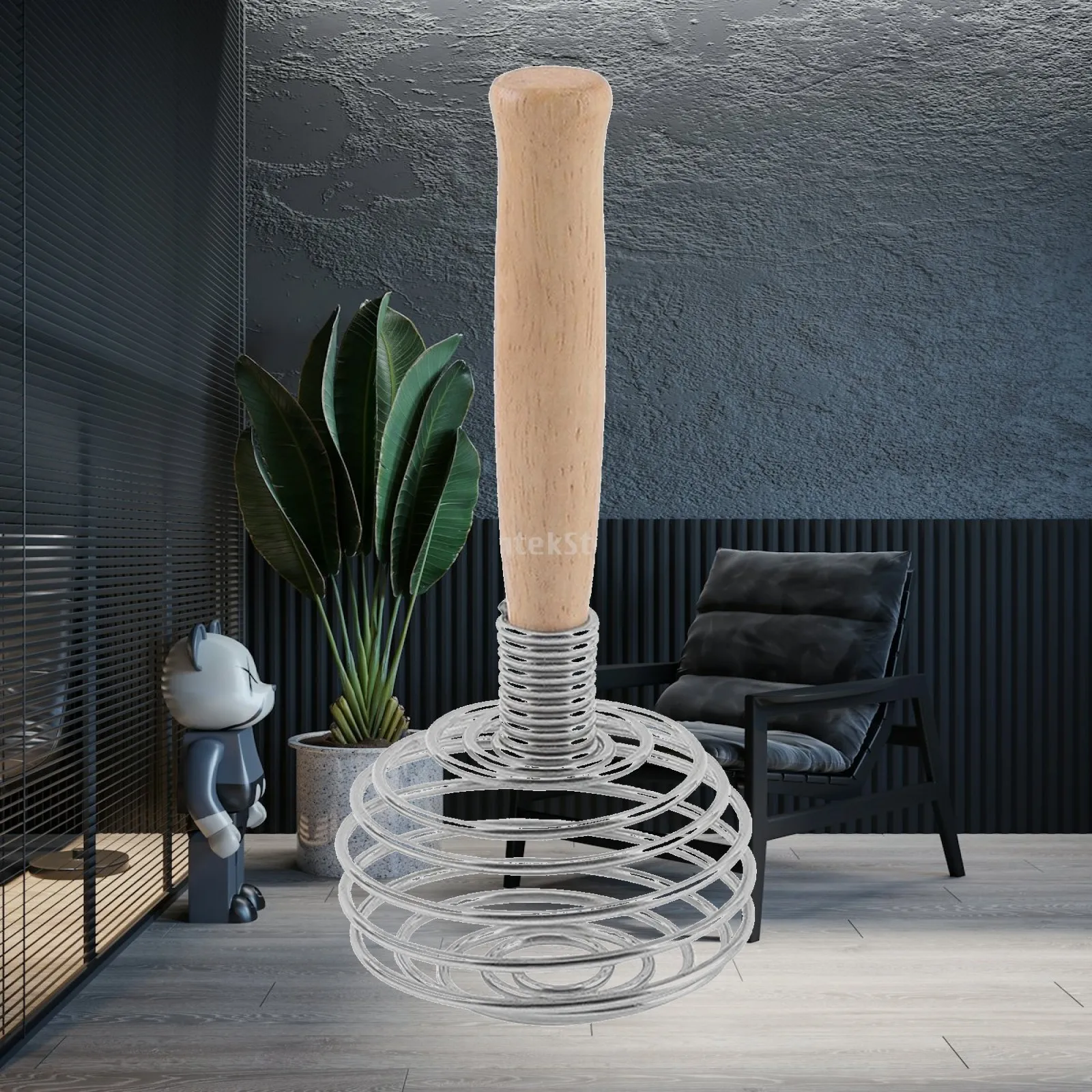 Kitchen Whisk Tool Manual Egg Blender Oak Wood Handle Spring Coil for Whipping Eggs and Mixing Light Batters Efficient