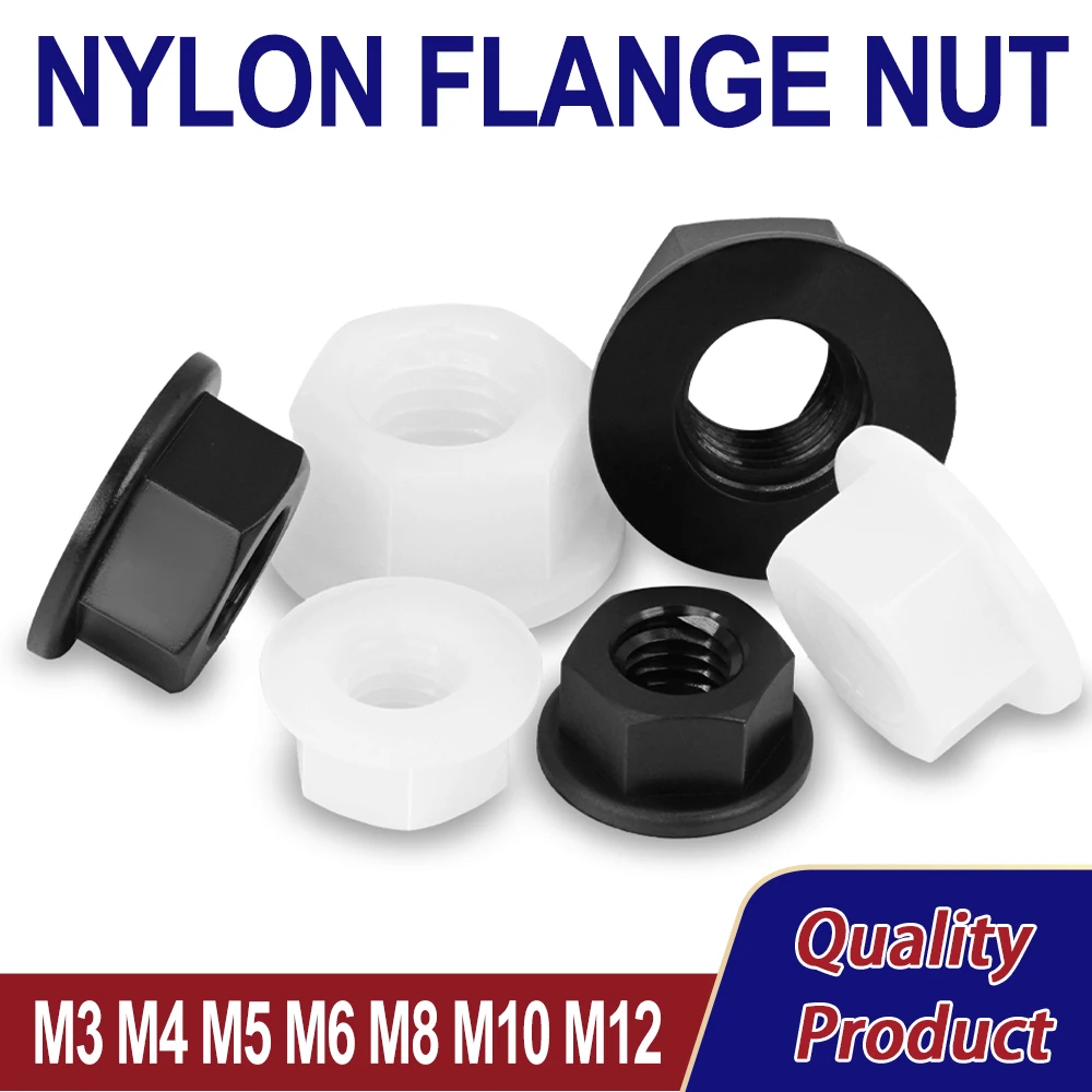 M3M4M5M6M8M10M12 Black White Flat Bottom PA66 DIN6923 Hex Plastic Nylon  Electricity Insulation Hexagonal Hex Head Flange Nut