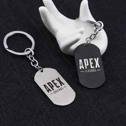 Hot FPS Game Apex Legends Keychain Fashion Stainless Steel Metal Square Shape Logo Engraved Keyrings Gift Souvenirs Jewelry