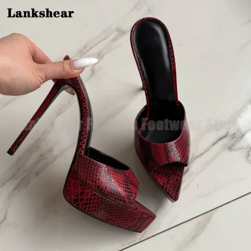 

Sexy Pointy Toe Platform High Heel Mules Slippers Women Shoes Summer Pointy Toe Leather Elegant Pumps Sandalias De Mujer Verano