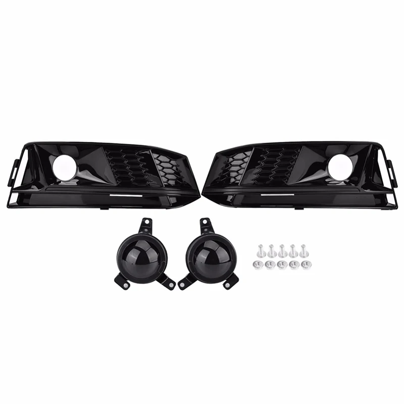 A Pair Car ABS Material Accessories S4 Style Honeycomb For Audi A4 S-Line B9 2017 2018 Front Bumper Fog Lamp Grille