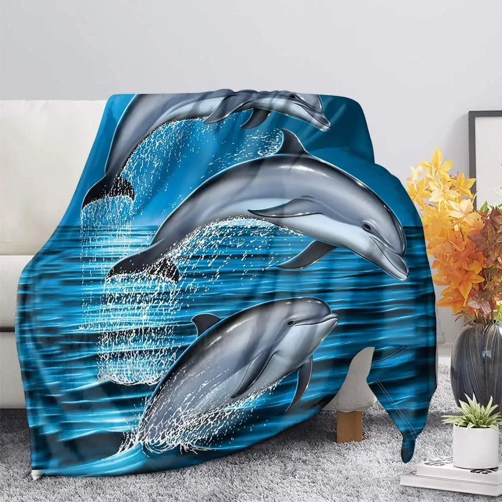 Sea Animal Print Couch/sofa Throw Blanket 3D Dolphin Pattern Keep Warm Kneep Cover Bedroom Decoration Bedspread