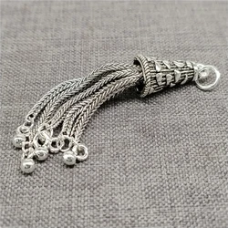 925 Sterling Silver Bali Wheat Chain Tassel Charm Pendant for Necklace