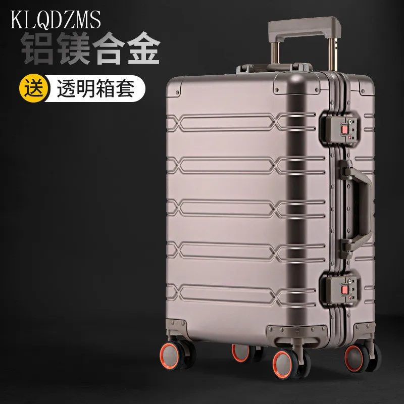 KLQDZMS High Quality 100% Aluminium Suitcases With Wheeled Trolleys Business Trip Large Capacity Rolling Luggage Travel Bag