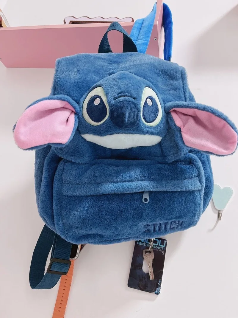 2024 New Disney Cartoon Stitch peluche zaini donna stile giapponese carino Mini doppia borsa a tracolla Y2k ragazze morbide borse Kawaii