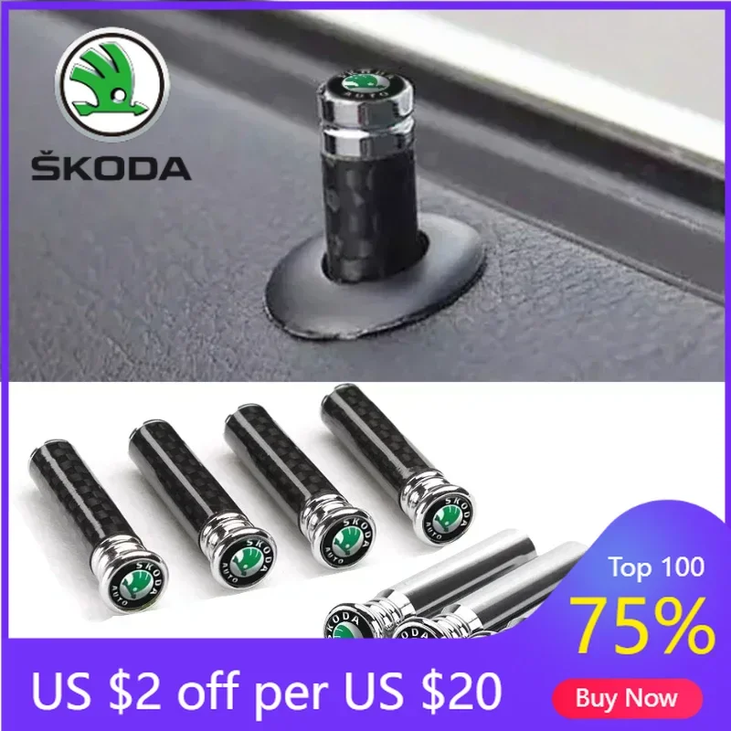 

2026 Hot 4Pcs Car Door Bolt Lock Pin for Skoda Logo Fabia Octavia A5 A7 Yeti Kodiaq Superb Rapid Spaceback Karoq Kamiq Kodiak Ac