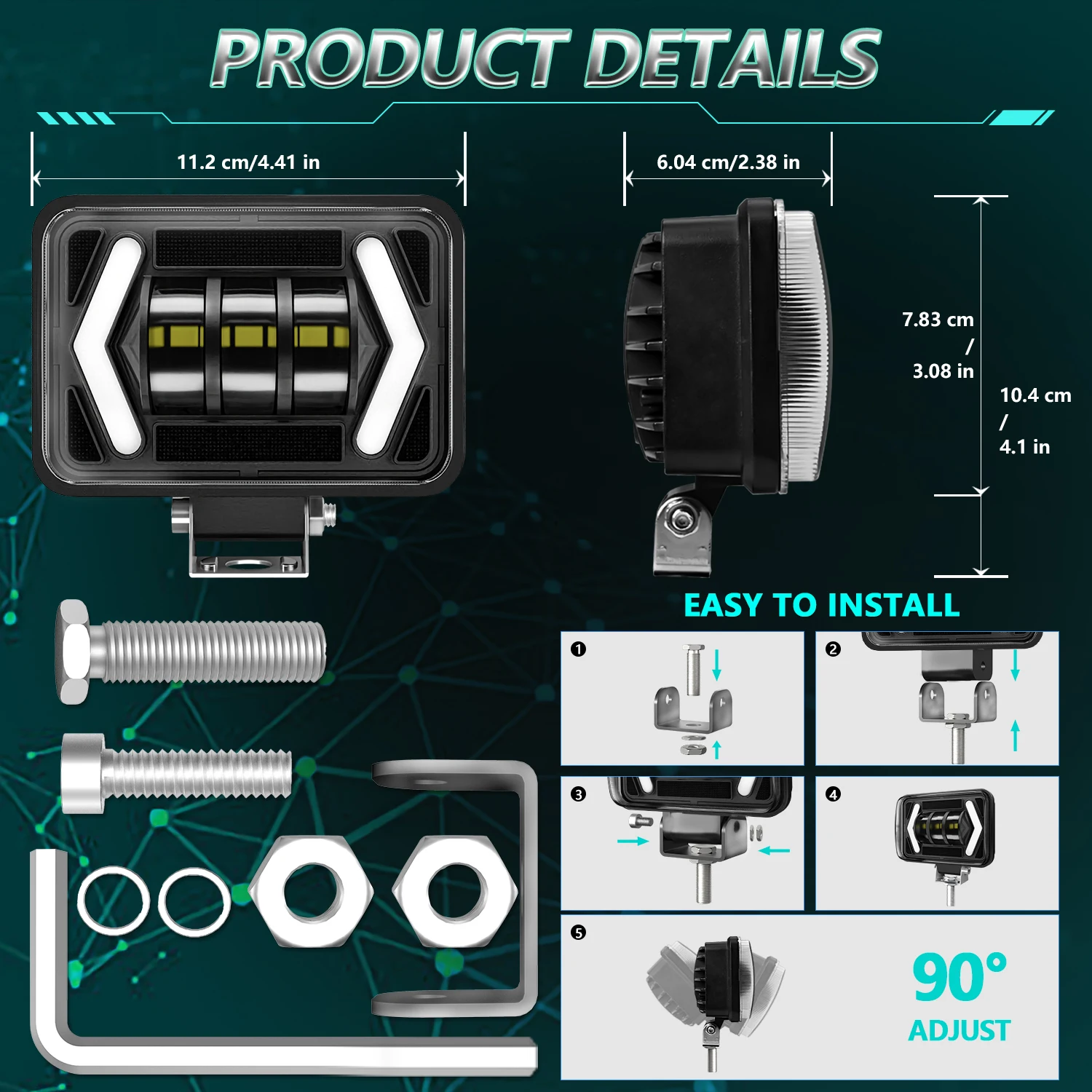 MONDEVIEW 4.5-inch square work light 6000K white light 80000LM high brightness 800W high-power car LED driving light