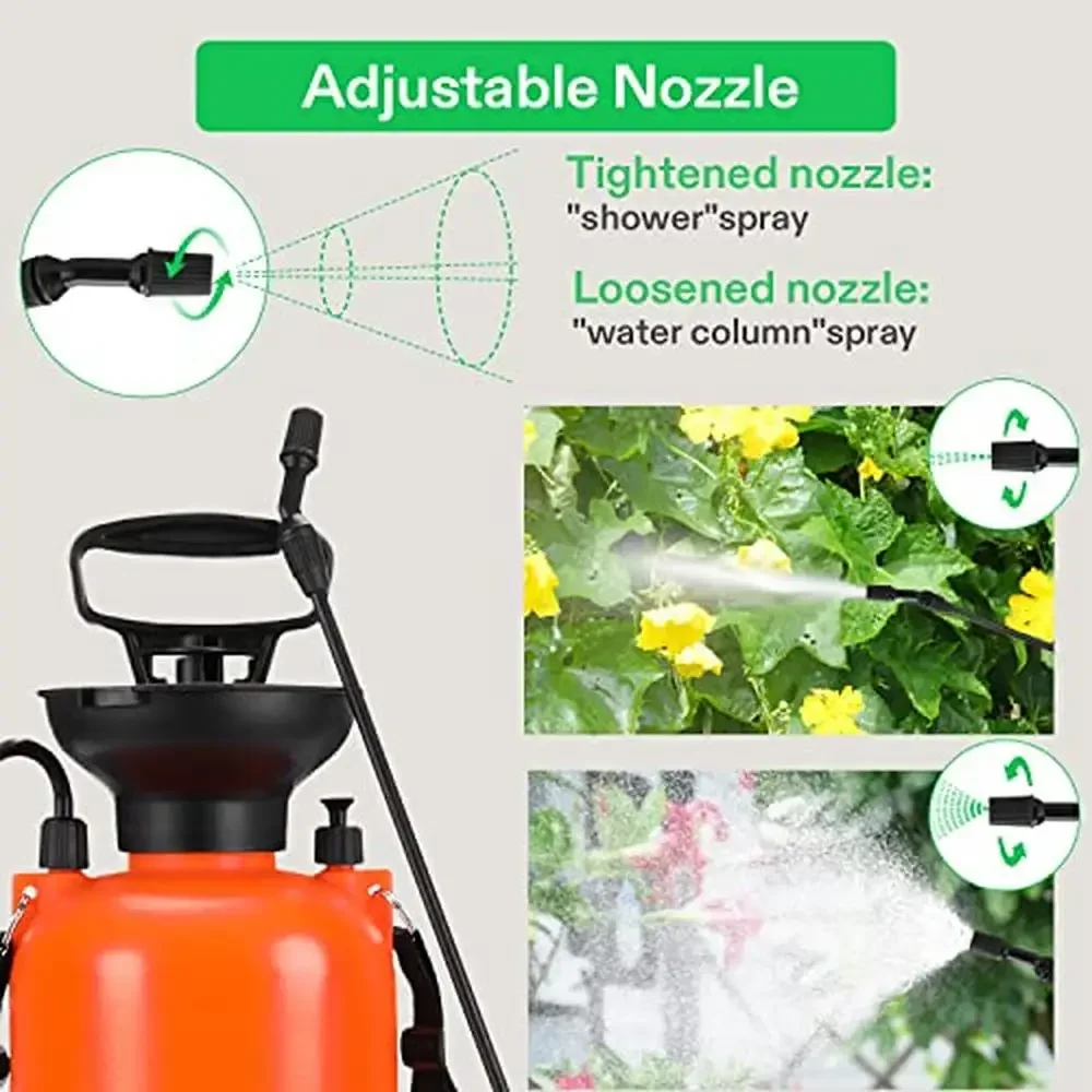 Garden Pump Pressure Sprayer with Adjustable Nozzle & Safety Valve Durable Shoulder Strap 2-Gallon Multi-Functional Spray Bottle