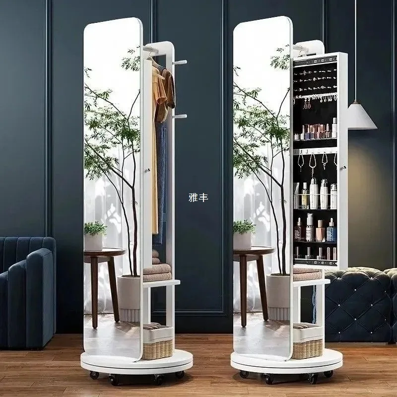 Rotating full body mirror Floor mirror  Bedroom integrated with storage cabinet mobile fitting mirror