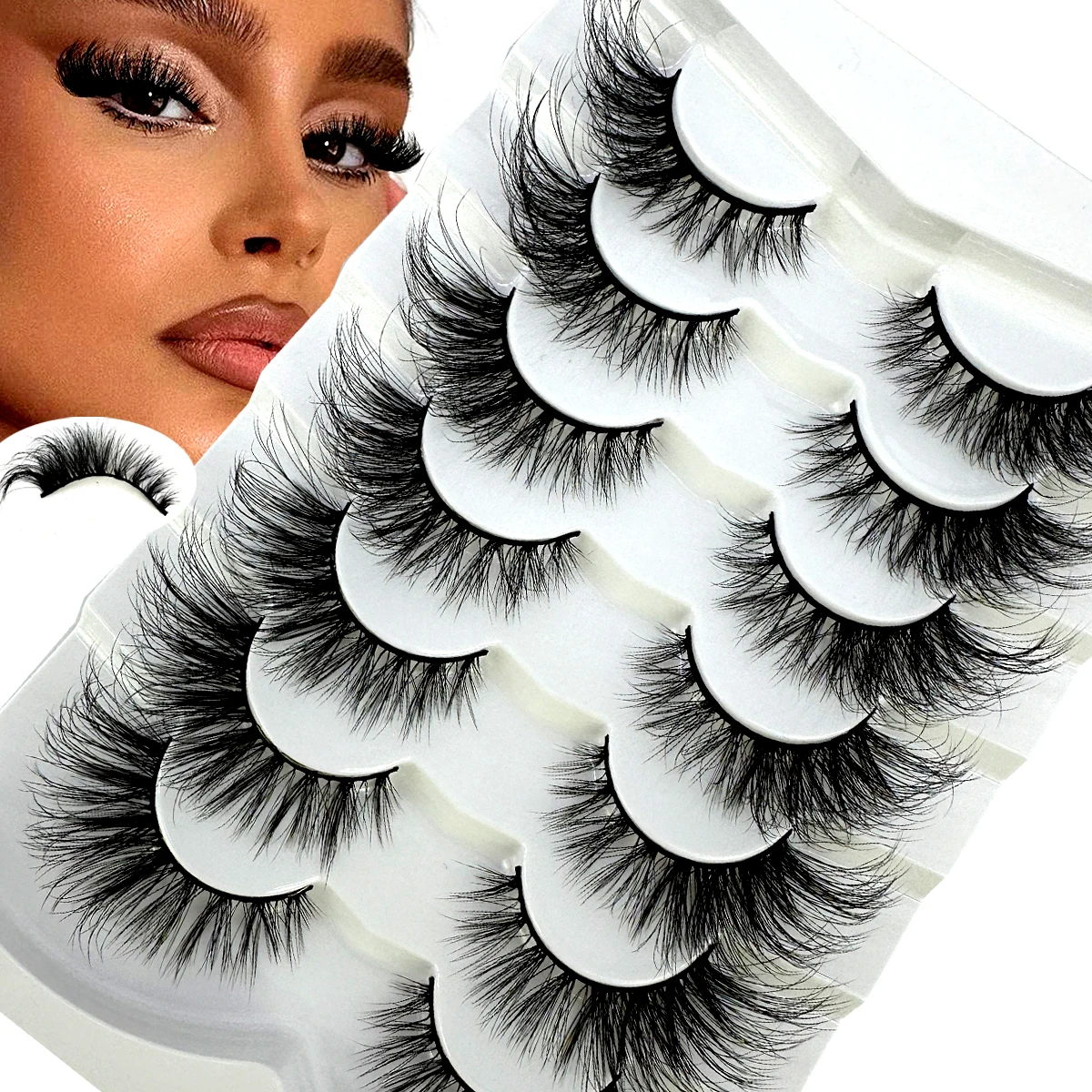 AMSDCN 7pairs Russian Strip Lashes Soft  Fluffy Mink Lashes 3D False Eyelashes Russian Volume Eyelashes Fake Eyelashes