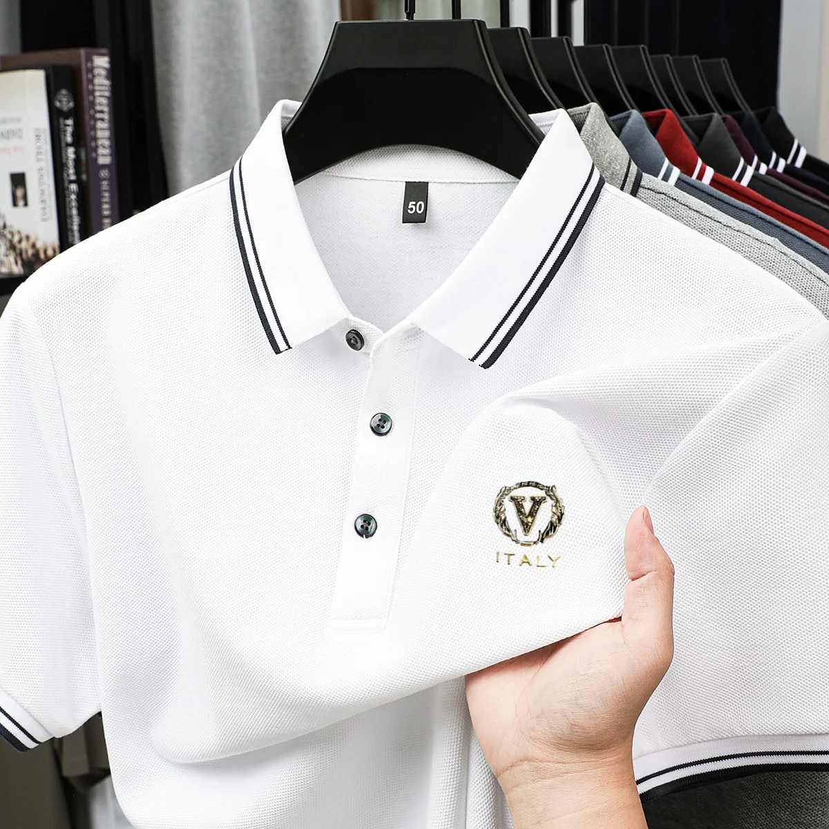 

100% pure cotton high-quality men short sleeved summer golf casual polo shirt fashionable letter badge embroidered T-shirt