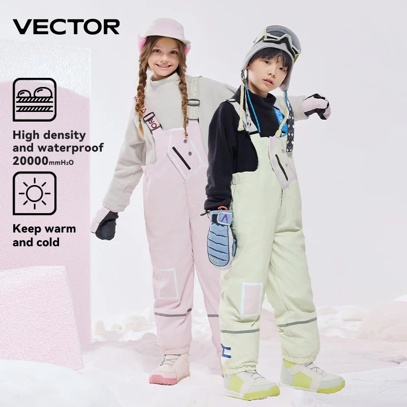 VECTOR Children\'s Cotton Ski Overalls for Boys and Girls Windproof Waterproof Warm Snow Trousers Winter Ski Snowboarding Pants