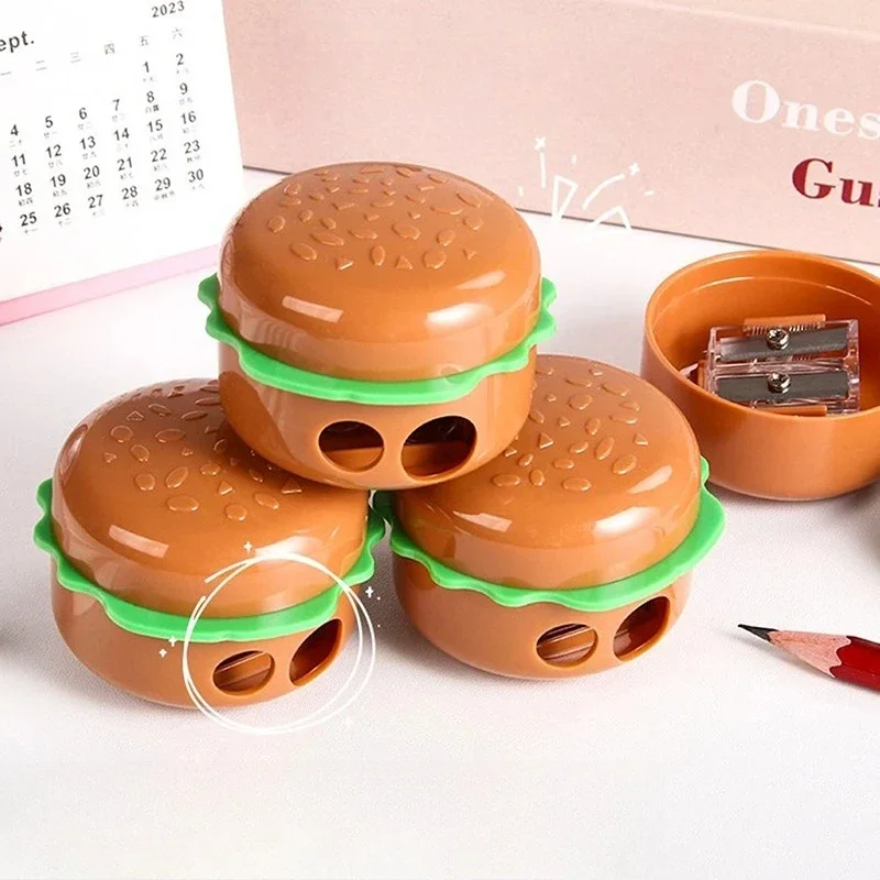 Simulated Hamburger Shaped Pencil Sharpener Double Hole Cartoon Pencil Sharpener Elementary School Gift Prize Pencil Sharpener