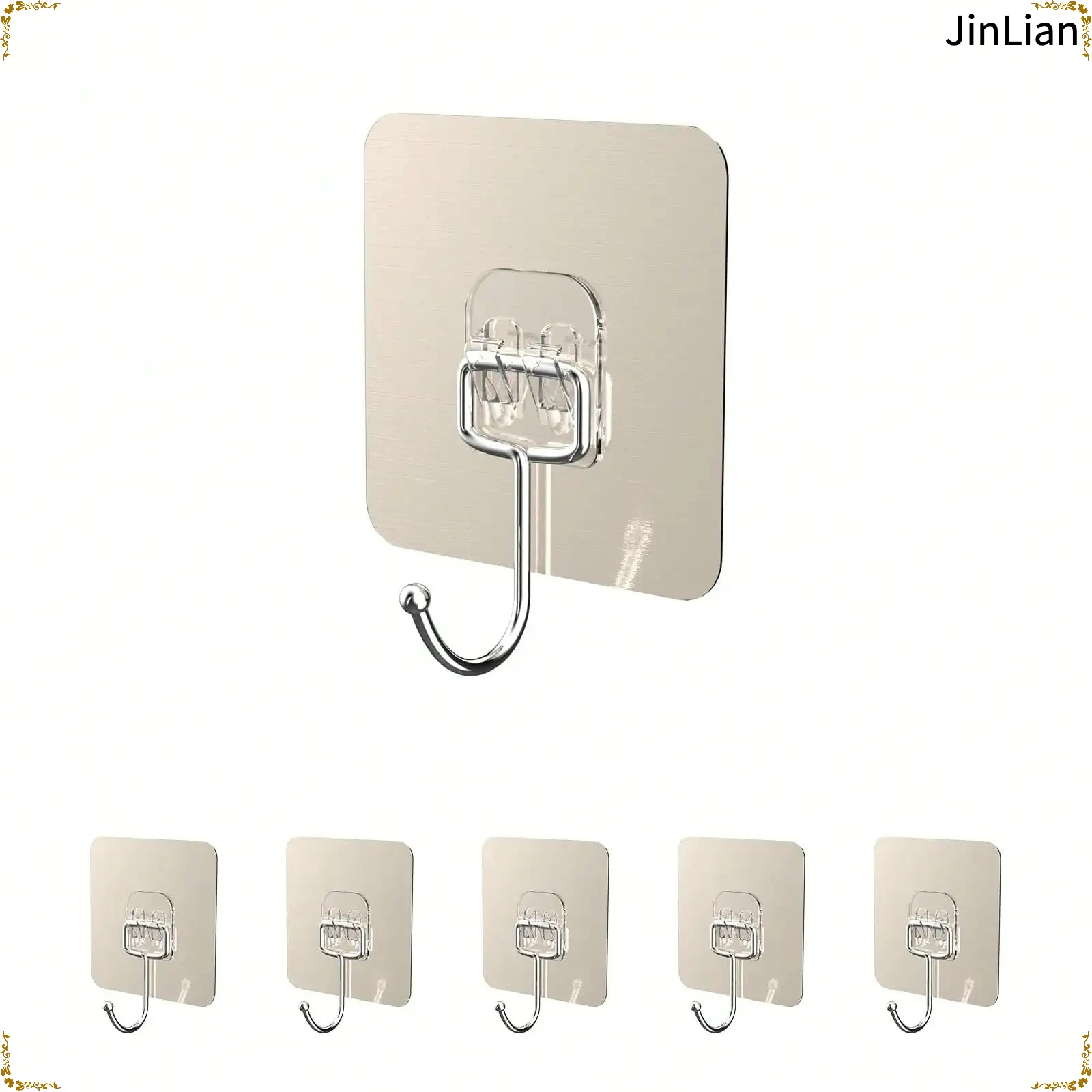 No‑Punch Self‑Adhesive Wall Hooks, Reusable Transparent Seamless Heavy‑Duty Waterproof Hanging Hooks for Kitchen Bathroom