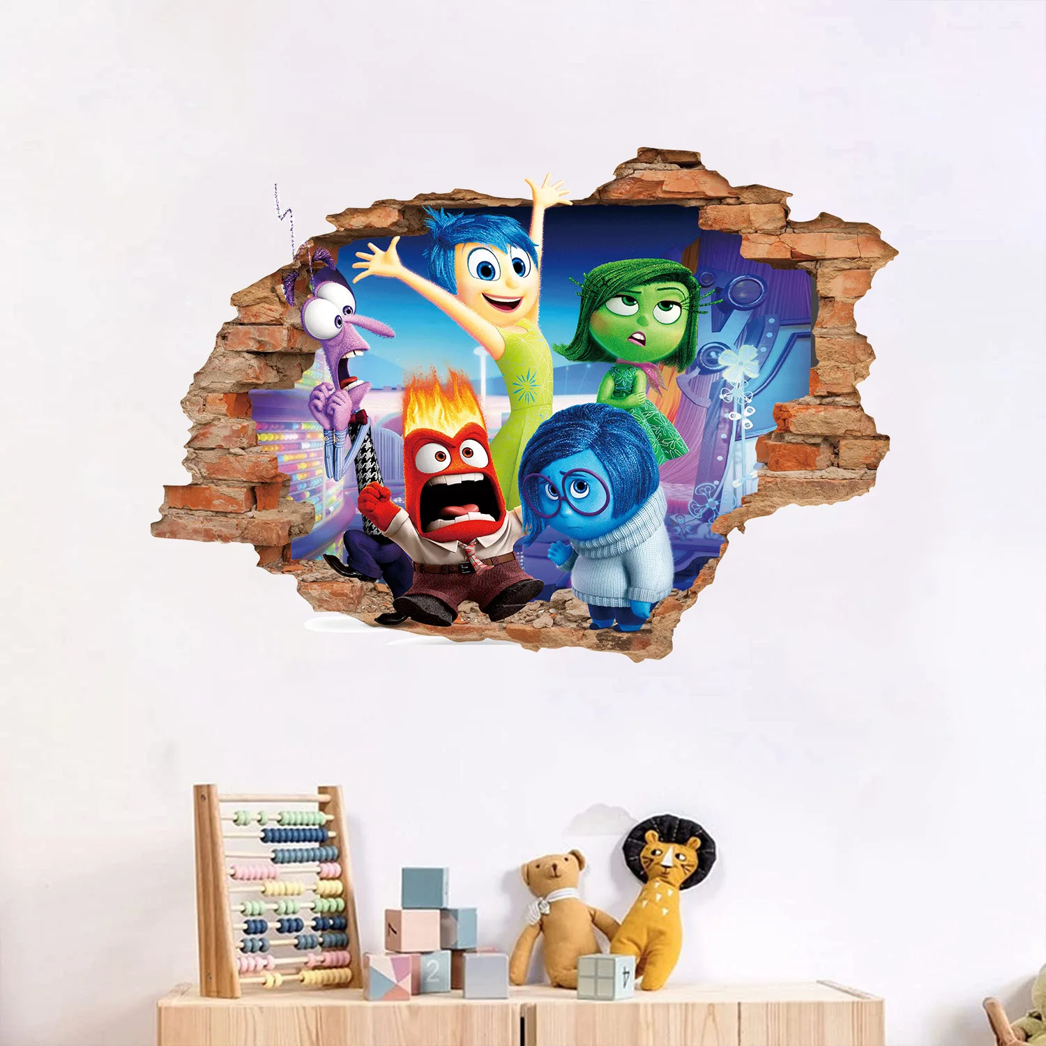 Children's Room Wallpaper Inside Out 2 Stickers Wallpaper Cartoon Joy Sadness Anger Disgust Fear Anxiety 3D Bedroom Stickers