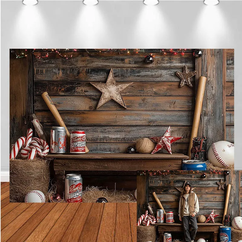 LS Photography Backdrop Wooden Table Wall Panel Baseball Felt Decor Birthday Cake Smash Kids Adult Portrait Photo Background