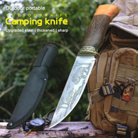 (Boar) 440c Hunting Tactics Straight Knife, outdoor Multi-purpose EDC tool Knife + sheath, Jungle survival knife