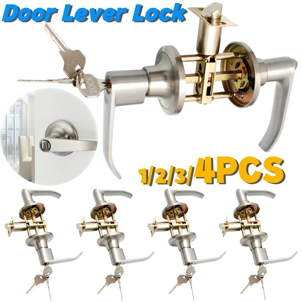 1-5PCS Door Lever Lock with 3 Keys Locking Door Handle Stainless Steel Interior Lever Lock Door Knob Replacement for Home Office