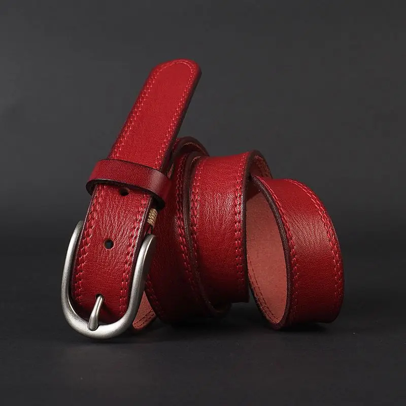 

Pure Cowhide Women's Belt, Simple Retro Genuine Leather Belt Decoration With Skirt,Female Needle Buckle Casual Style Pants Belts