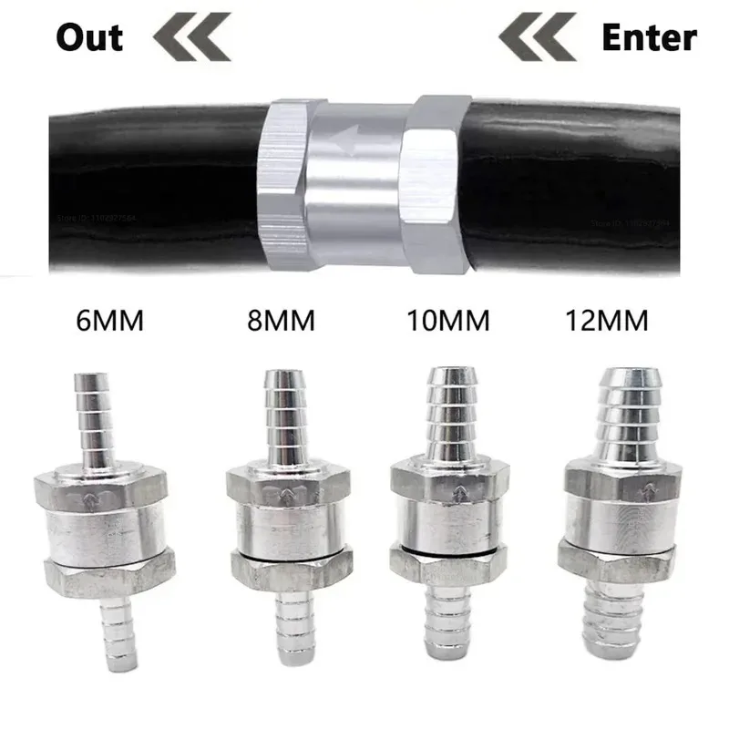 Aluminum Alloy Fuel Non-Return Check Valve, 6/8/10/12mm Line Fitting for Petrol Diesel Water, Fits Peugeot Renault