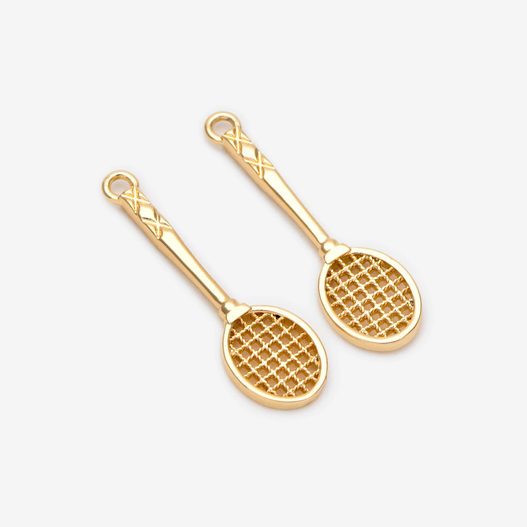 4pcs Gold Tennis Racket Sports Charms, Miniature Badminton Pendant For Jewelry Making DIY Necklaces Bracelets (GB-2415)