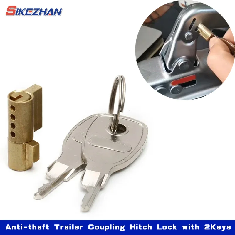 Anti-theft Trailer Coupling Hitch Lock with 2Keys Insertable Security for Caravans RVs Truck Boats Coupling Copper Lock Cylinder