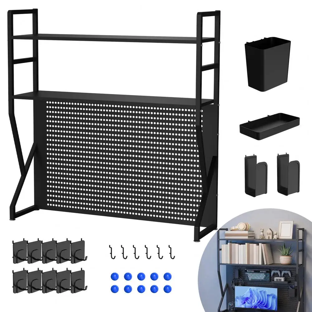 K Shaped Workspace Organizer Multi Layer Pegboard Desk Shelf Hooks Storage Box Computer Book Accessories