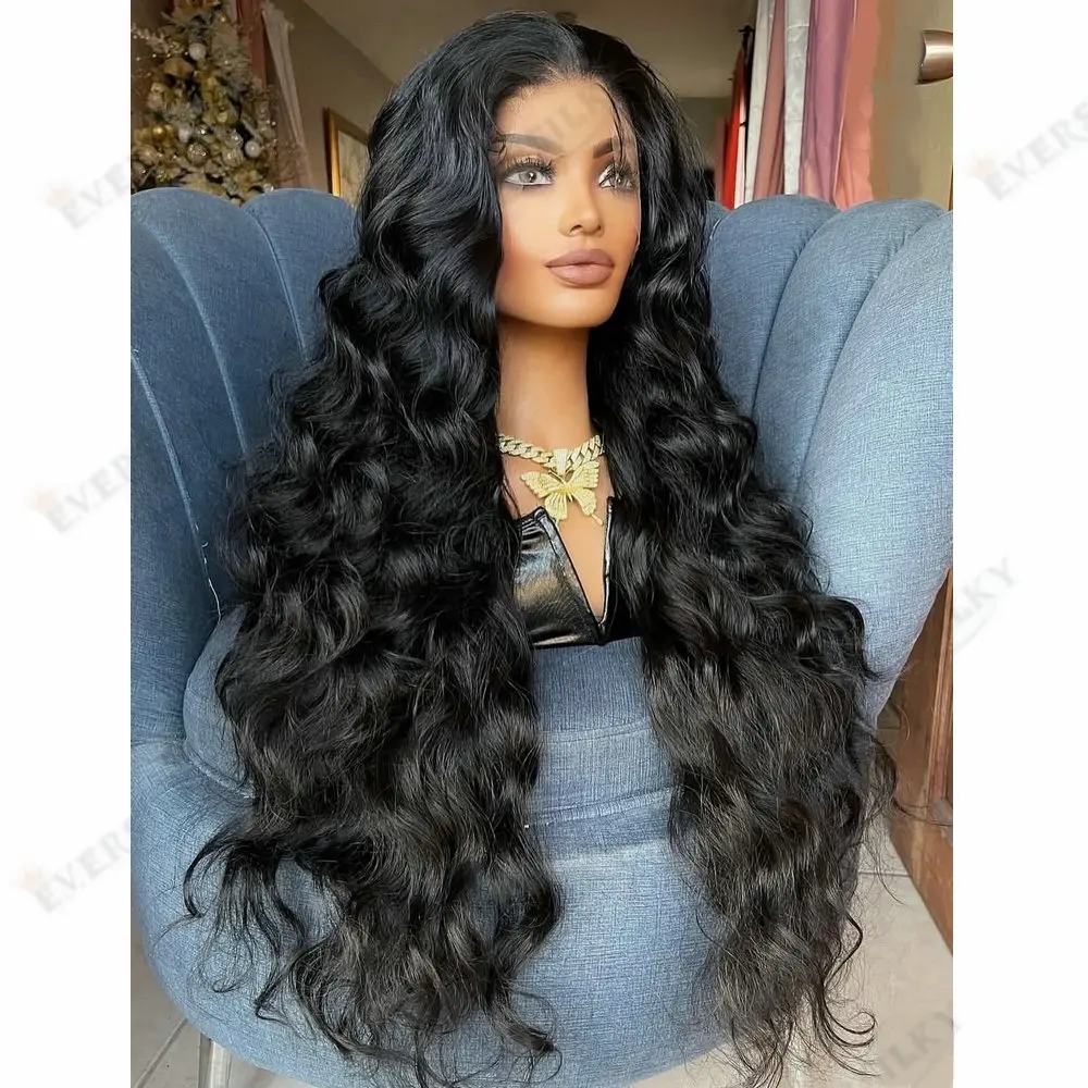 

Парик из натуральных волос Loose Deep Wave Jet Black 5x5 HD Lace для чернокожих женщин, без клея, с предварительно выщипанной линией роста волос, 360 Lace Frontal, индийские волосы Remy